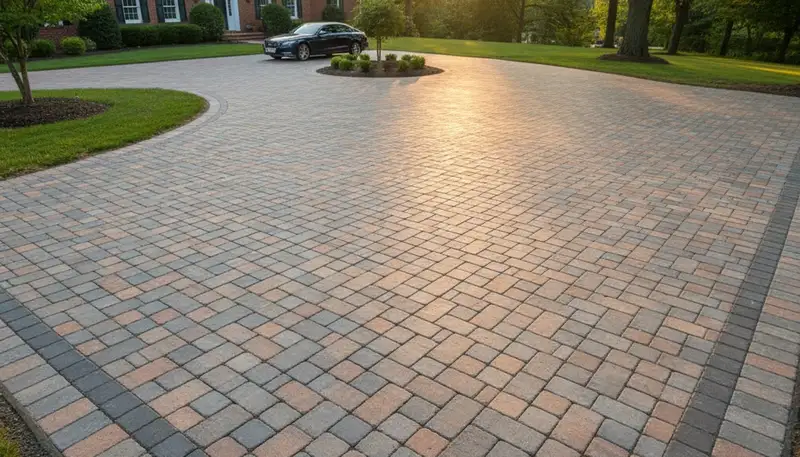 Interlocking paver driveway installation with clean design by Chop Chop Landscaping in Harrisburg, PA