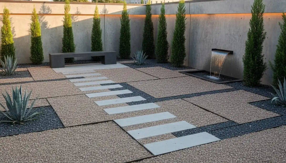Modern pea gravel landscape with geometric design and architectural plants in Harrisburg PA