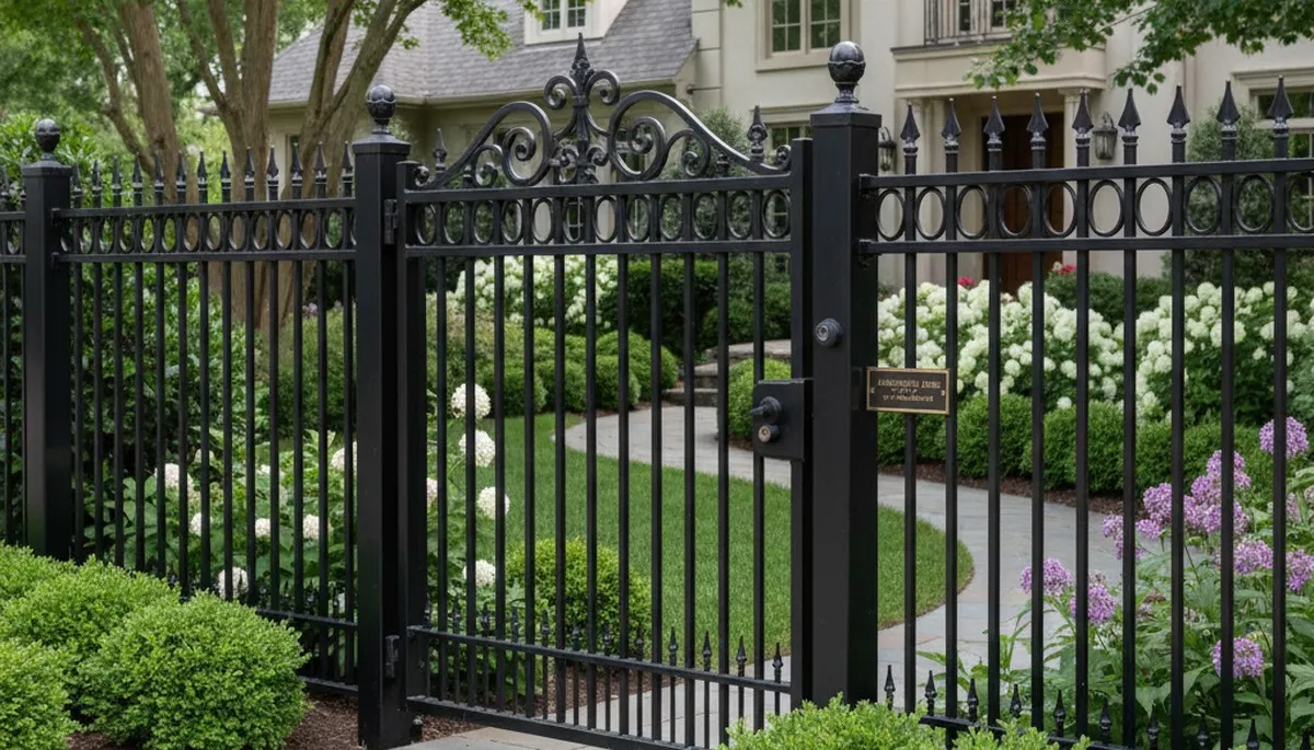 Decorative black metal ornamental fence installation by Chop Chop Landscaping in Harrisburg, PA