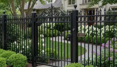 Decorative black metal ornamental fence installation by Chop Chop Landscaping in Harrisburg, PA