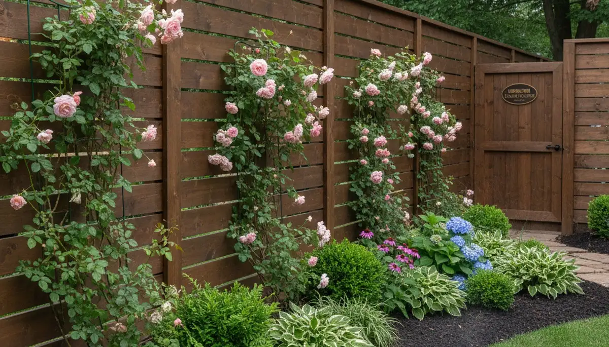 Fence with landscaped plantings in Harrisburg, PA showcasing professional fence and garden design