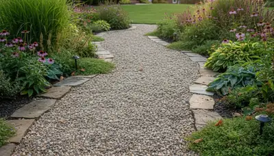 Pea gravel garden path with plants in Harrisburg, PA by Chop Chop Landscaping