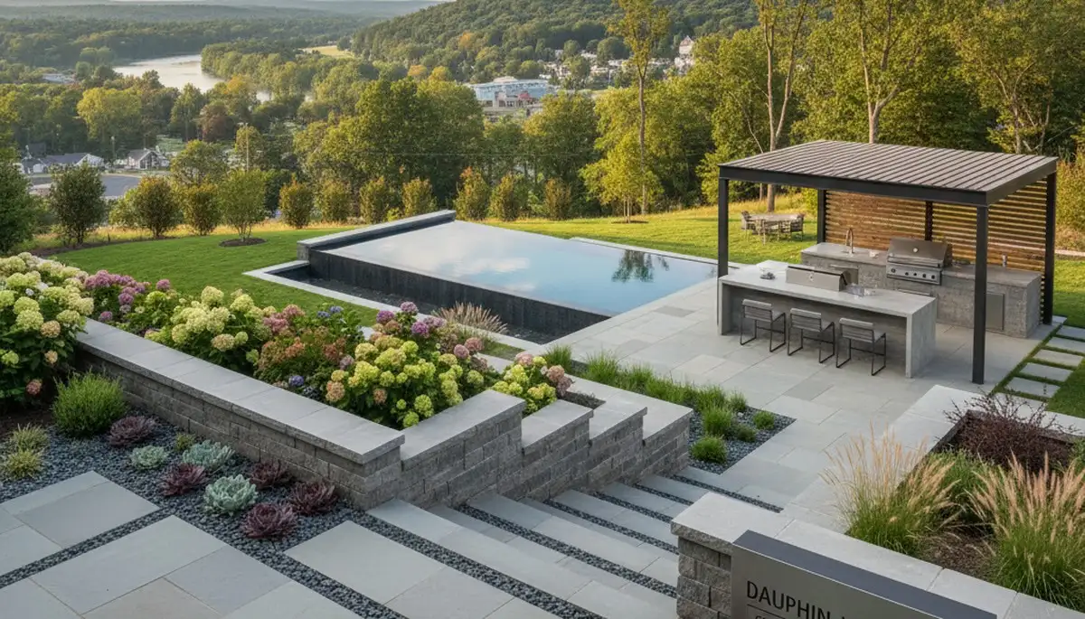 Landscaping crew serving Harrisburg, PA with professional lawn and landscape maintenance