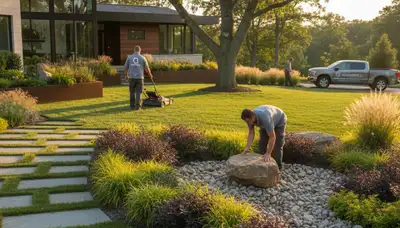 Landscaping crew providing lawn care and outdoor maintenance in Harrisburg, PA