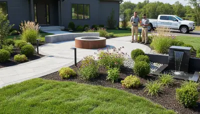 Landscaping team providing professional lawn care and hardscaping in Harrisburg, PA