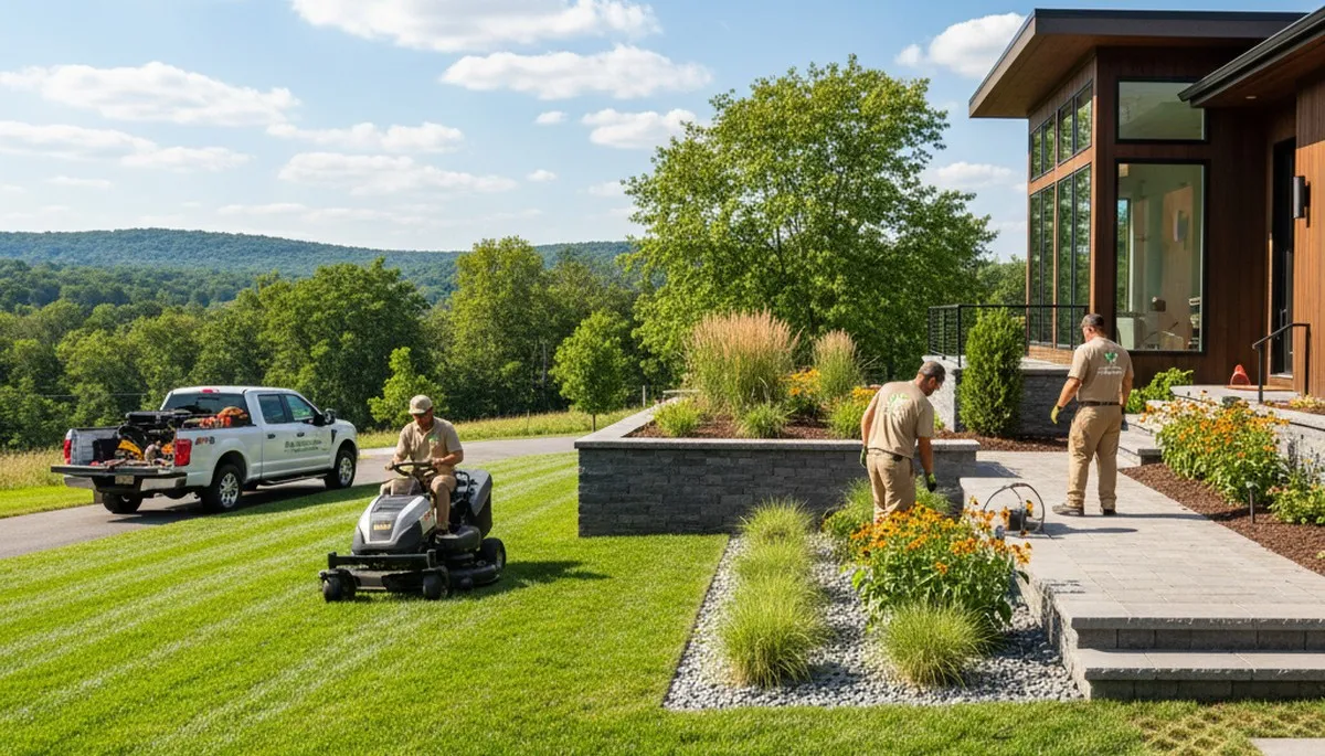 Landscaping service in Harrisburg, PA improving a residential yard with professional outdoor care