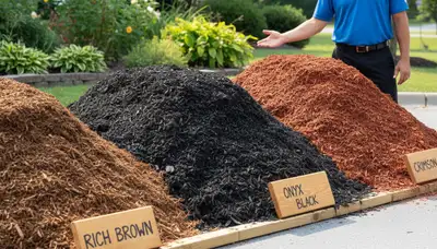 Brown, black, and red mulch display for Harrisburg, PA landscaping by Chop Chop Landscaping