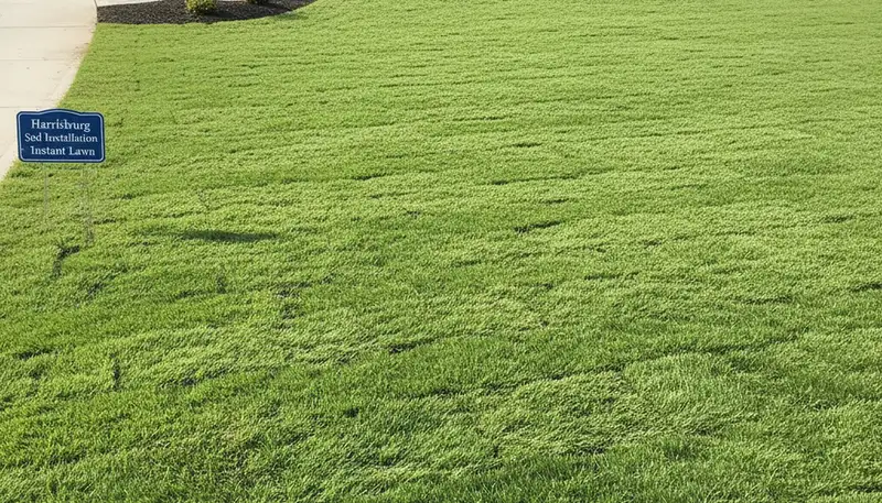 Freshly installed green sod lawn by Chop Chop Landscaping in Harrisburg, PA showcasing instant curb appeal