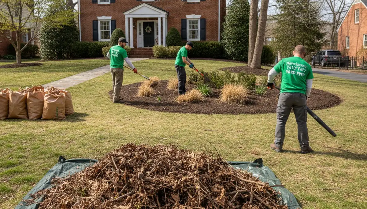 Spring yard cleanup with debris removal and pruning by Chop Chop Landscaping in Harrisburg, PA