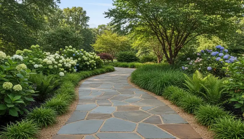 Professional stone paver walkway in Harrisburg, PA garden by Chop Chop Landscaping