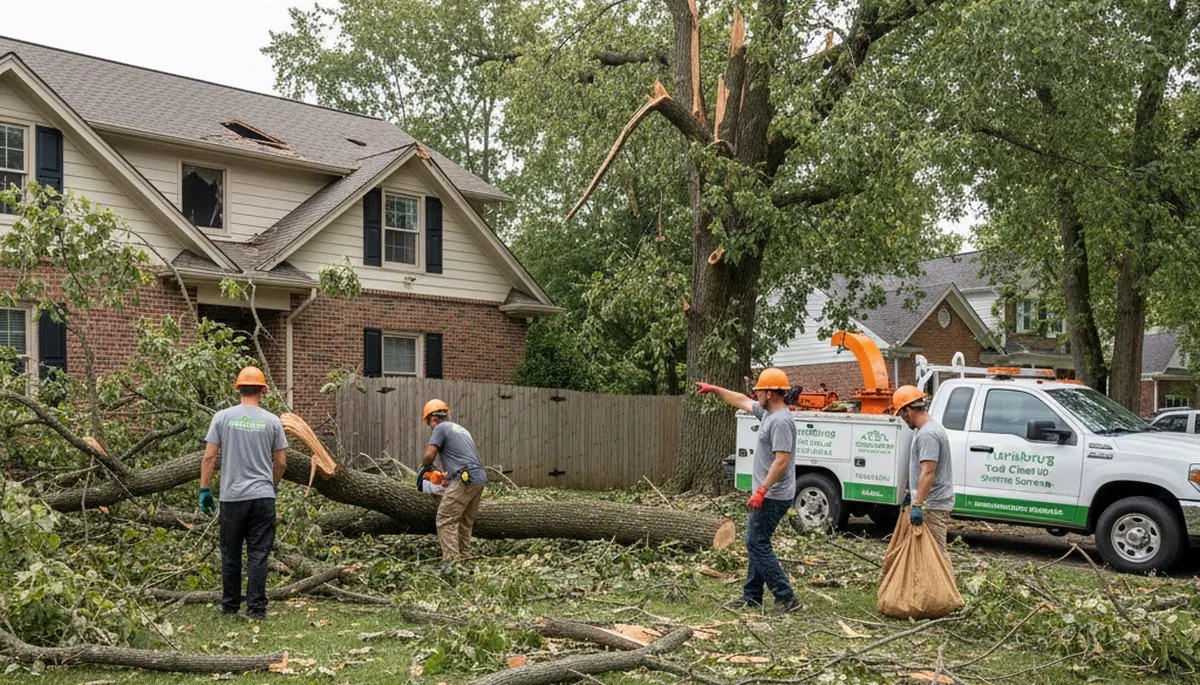 Storm damage debris cleanup by Chop Chop Landscaping in Harrisburg, PA with branches and yard debris removal