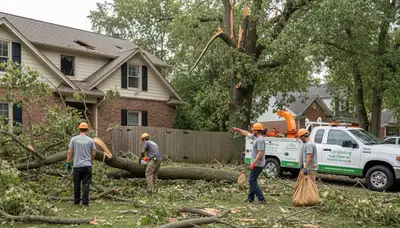 Storm damage debris cleanup by Chop Chop Landscaping in Harrisburg, PA with branches and yard debris removal